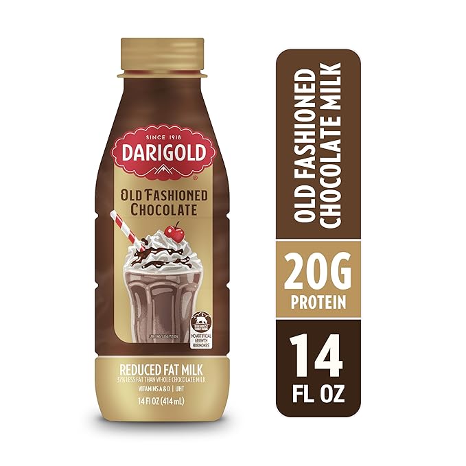 Darigold Old Fashioned Chocolate Milk 2 Percent, Reduced Fat Shelf Stable Milk with Real Cocoa & 6 Essential Nutrients, 19g Protein, rsBT Free - 14oz, 12 Pack (Chocolate)