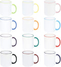 11oz White Ceramic Sublimation Coffee Mug Mixed 12 Colors Rim & Handle, Case of 12
