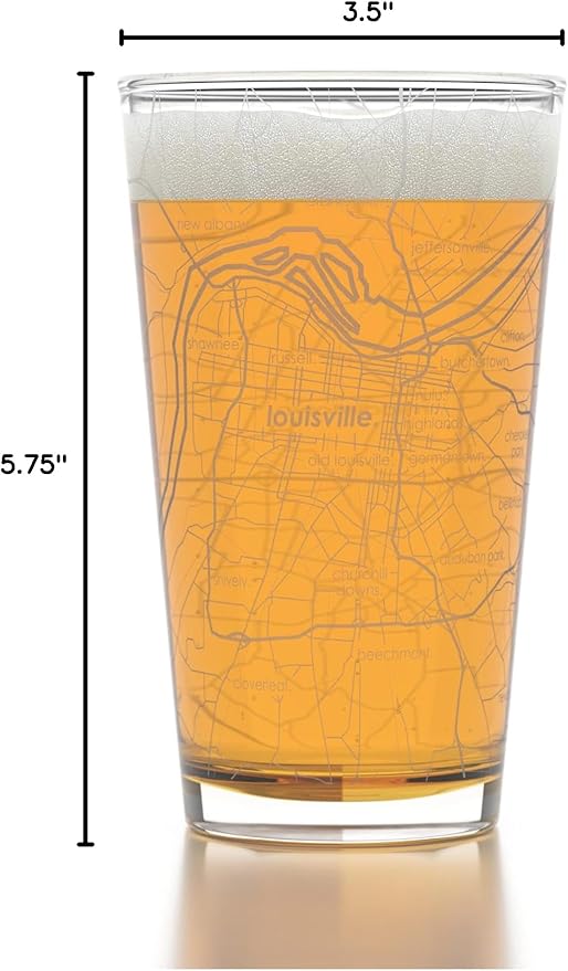 Well Told Engraved Louisville Kentucky Map Pint Glass, Etched Beer Gift (16 oz, Clear) City Map Pint, Custom City Glassware, Gifts For Beer Lovers