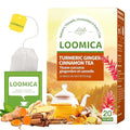 LOOMICA Turmeric Ginger Cinnamon Tea, Naturally Caffeine-Free, Warm & Spicy Herbal Blend, Rich & Aromatic, Perfect for Cozy Mornings & Relaxing Evenings, 20 Counts