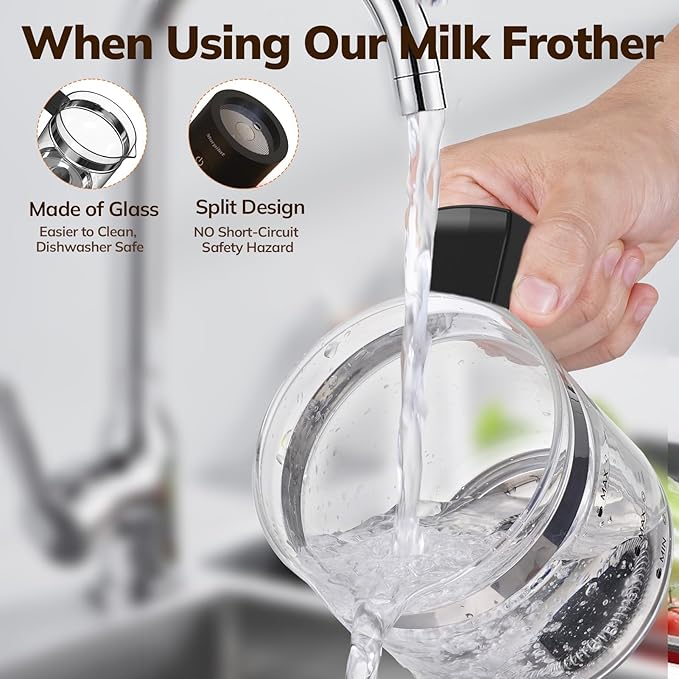 Electric Milk Frother and Steamer, 16.9oz/500ml Milk Steamer and Frother for Latte, Dishwasher Safe, BPA Free, 4 Functions, Enjoy Perfect Milk Froth in 2 Min