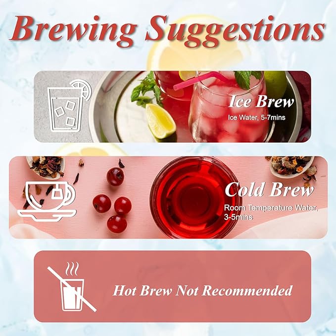 WT WEETEE Strawberry & Raspberry Herbal Iced Tea, 100 Count Cold Brew Hibiscus Iced Tea Bags, Rich Tartness & Sweetness, Caffeine-Free, No Artificial Sweeteners