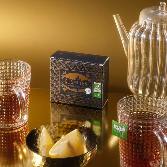 Kusmi Tea - Pack of 2 Boxes of Tea Bags - Earl Grey Intense - Organic Earl Grey Black Tea - Features Bolder Bergamot & Tangy Lemon - Strong, Robust, Caffeinated Tea - 2x20 Tea Bags