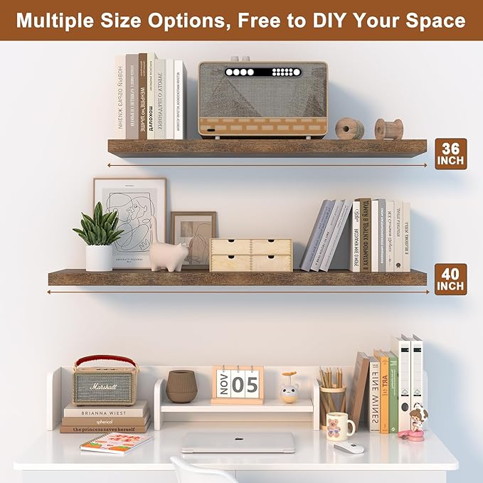 12 Inch Deep Floating Shelves for Wall 3 Pack Floating Shelfs Large Storage Space Wall Decor Display Shelf for Bathroom Living Room Bedroom Kitchen 36" W x 12" D x 1.2" H Rustic Brown