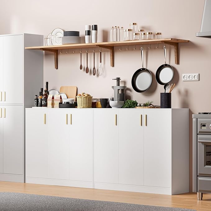 Cozy Castle Buffet Cabinet with Storage, Accent Storage Cabinet with Doors and Shelves, Wood Coffee Bar Sideboard Console Table for Kitchen Living Room Entryway Hallway, 35.4" Tall White