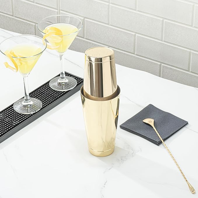 Restaurantware Bar Lux 16 Ounce Boston Shaker 1 Gold-Plated Cocktail Shaker - Weighted Bottom No Leak Stainless Steel Martini Drink Mixer Essential Bar Tool For Home Use Or Bartenders