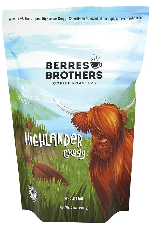 Berres Brothers Highlander Grogg Whole Bean Coffee 2 Pound Package Combination of Caramel, Butterscotch and Hazelnut, 2 LB Whole Bean Coffee Medium Roast