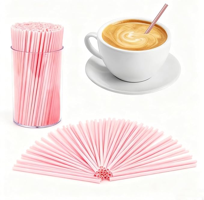 500 Pcs Coffee Stirrers Straws, 5 Inch Disposable Bar Straws for Drinks Short Cocktail Stirrers for Coffee Juice Whiskey and Acrylic Stir Stick Holder (pink)