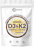 Micro Ingredients Vitamin D3 10,000 IU + K2 MK-7 200 mcg, 180 Softgels | Virgin Coconut Oil | 2-in-1 Bone, Immune & Heart Support | Easy to Swallow, Non-GMO