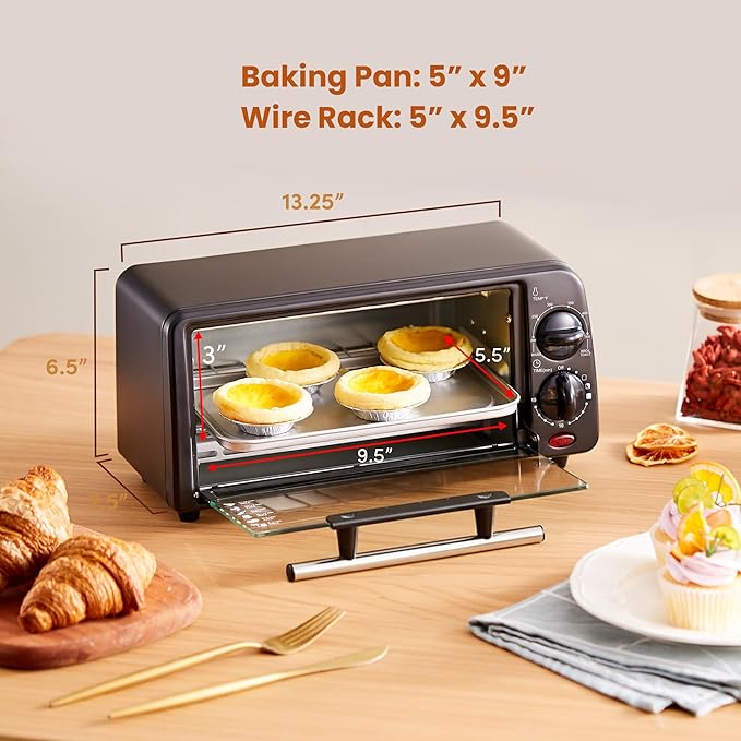 Elite Gourmet ETO236 Personal Compact 2 Slice Countertop Toaster Oven with 15 Minute Timer & Adjustable Temperature, Bake, Broil, & Toast, Black