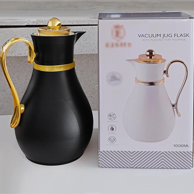 Insulated Thermal Coffee Carafe, 33 oz, Arabic-Style Coffee Pot,Insulated Carafe Flask for Coffee Hot Cold Drink Tea,Housewarming Ornaments (Black)