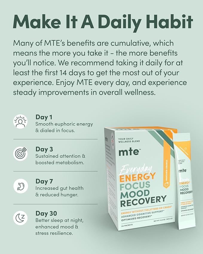 MTE Healthy Energy Drink Powder Packets | Caffeine Free & Sugar Free Energy | Boosted Focus and Productivity | 24 Drink Pouches | Paraxanthine Nootropic Supplement