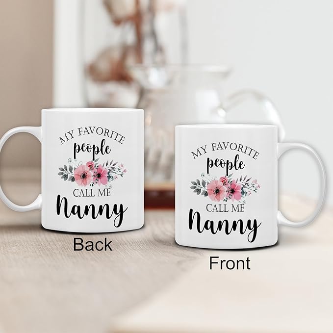 QASHWEY Nanny Coffee Mug, Nanny Gifts for Grandma, NannyGifts from Grandkids, Grandma Coffee Mug, Mothers Day Mug Tea Cup Gifts for Nanny, My Favorite People Call Me NannyCoffee Cups Ceramic 11oz