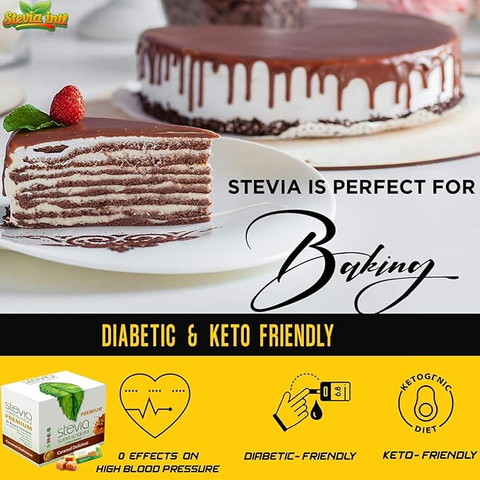 Caramel Delicioso Organic Stevia Powder. All-Natural Sweetener, Sugar Substitute Highly Concentrated & Pure Extract Stevia. 0 Calorie, 0 Carb Diabetic & Keto Friendly (40-Packets) - Packaging May Vary