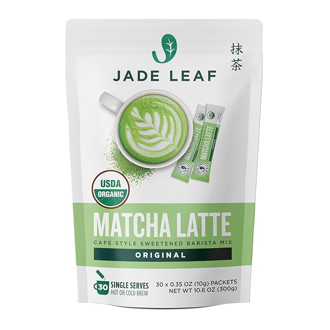 Jade Leaf Matcha Organic Premium Ceremonial Grade Matcha Green Tea Powder - Japanese - Culinary, Ingredient, Ceremonial Barista Teahouse, Latte, Collagen, 0.35 Ounce (Pack of 30), Matcha Latte