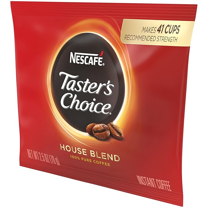 Nescafe Instant Coffee, Ground Coffee, Light Roast, Tasters Choice, 2.5 oz Pouch (Pack of 24)