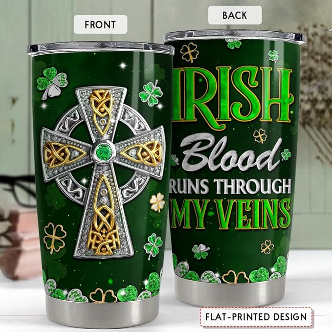 SANDJEST Irish Tumbler 20oz Celtic Cross Stainless Steel Tumbler with Lid Gift for Women Birthday Christmas
