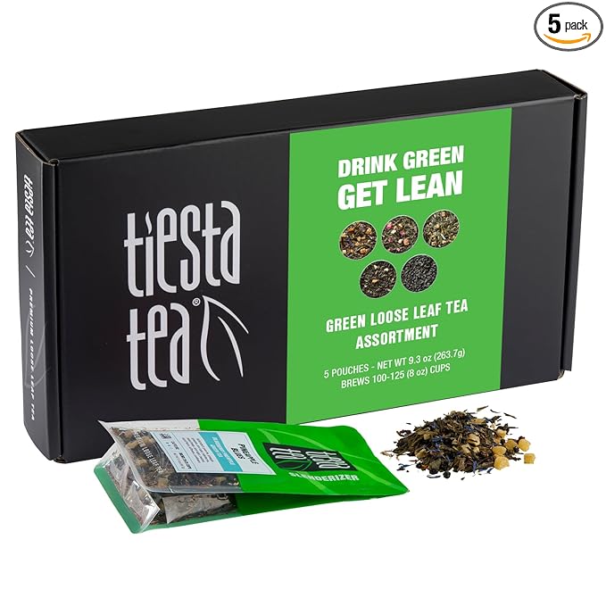 Tiesta Tea - Green Loose Leaf Tea Gift Set, Medium Caffeinated Assorted Blends, 5 Pouches of Hot & Iced Brews Variety Pack, Chinese Gunpowder, Chinese Jasmine, & Fruity Green