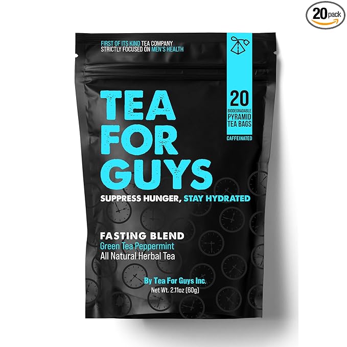 Tea For Guys: Fasting Tea – Strong Herbal Blend for Focus, Grit, and Control | – 20 Biodegradable Tea Bags