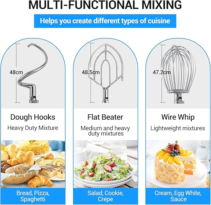60Qt Commercial Food Mixer, Commercial Dough Mixer 3000W 3-Speed Adjustable, Heavy Duty Electric Stand Mixer with Stainless Steel Bowl for Kitchenaid and Pizzeria, 220V