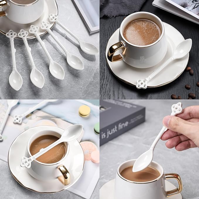 Espresso Spoons Set of 12, Ceramic Coffee Spoons, Long Handle Demitasse Espresso Spoons, Porcelain Small Coffee Stirring Spoon (White)