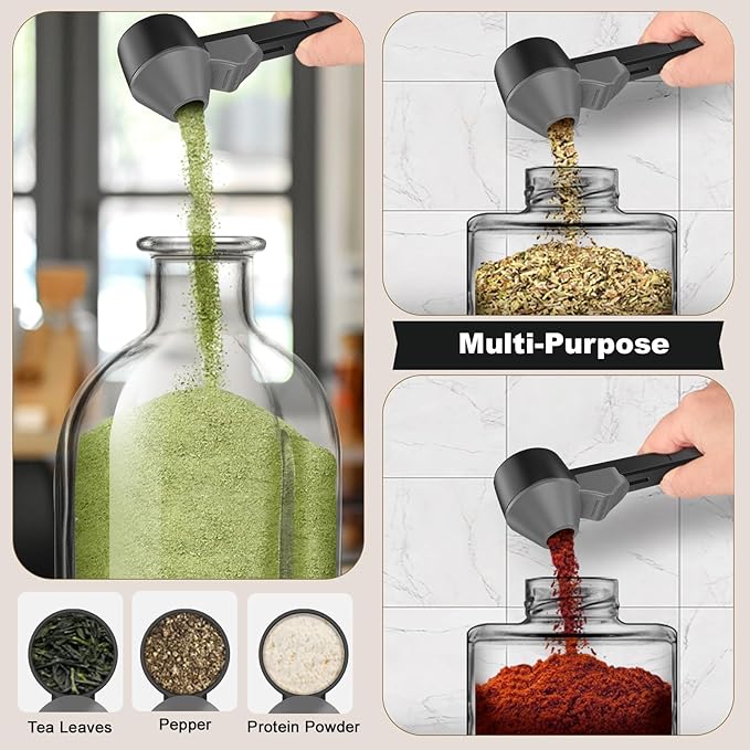 Coffee Scoop & Funnel for Reusable K Cup Refillable Coffee Pods, Coffee Measuring Spoon 2 Tablespoon Capacity, Scoop with Funnel for Ground Coffee, Protein Powder, Tea (Black&gray, 1 Pack)
