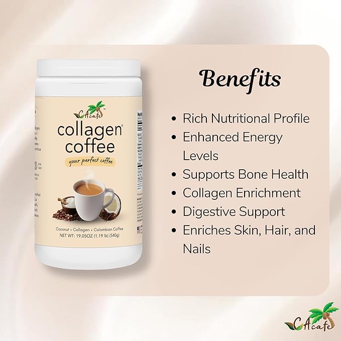 CAcafe Collagen Coffee | Coconut Infused Colombian Blend Coffee with Anti-Aging Collagen | Antioxidants & Natural Energy | 2 Pack