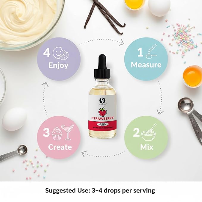 Dolce Flav Strawberry Extract – 2 Ounce Oil-Soluble Kosher, Sugar-Free, Concentrated Berry Flavor for Candy, Chocolates & Desserts, Includes Measured Dropper