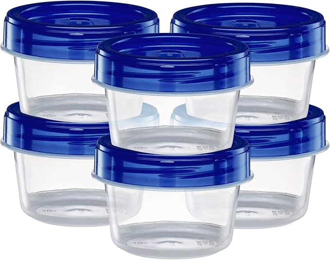 Twist Top Containers Small Food Storage Containers Blue Screw on Lid Reusable Stackable Leakproof Airtight, Pack of 20-4 oz containers