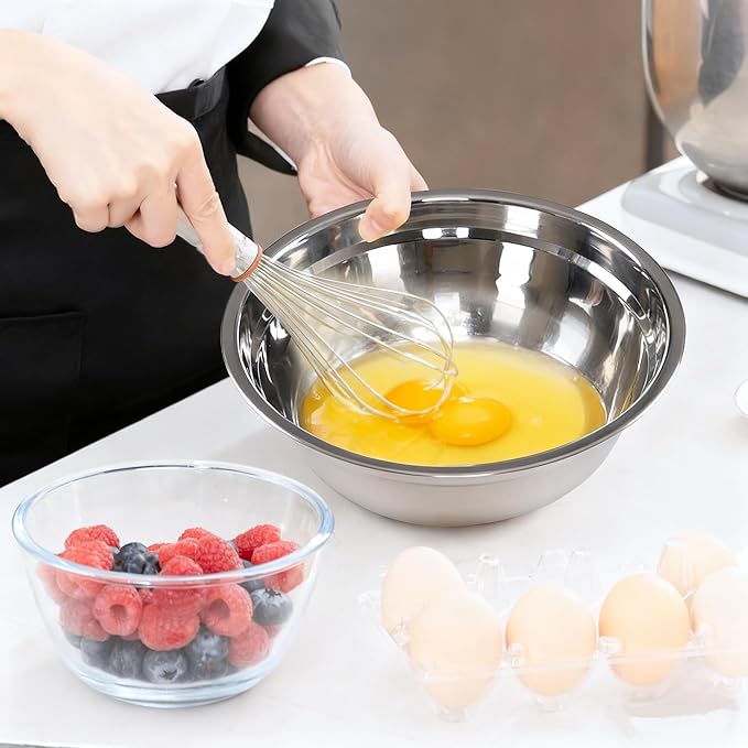 Set of 4 Stainless Steel Serving Bowls, Metal Prep Mixing Bowls for Kitchen