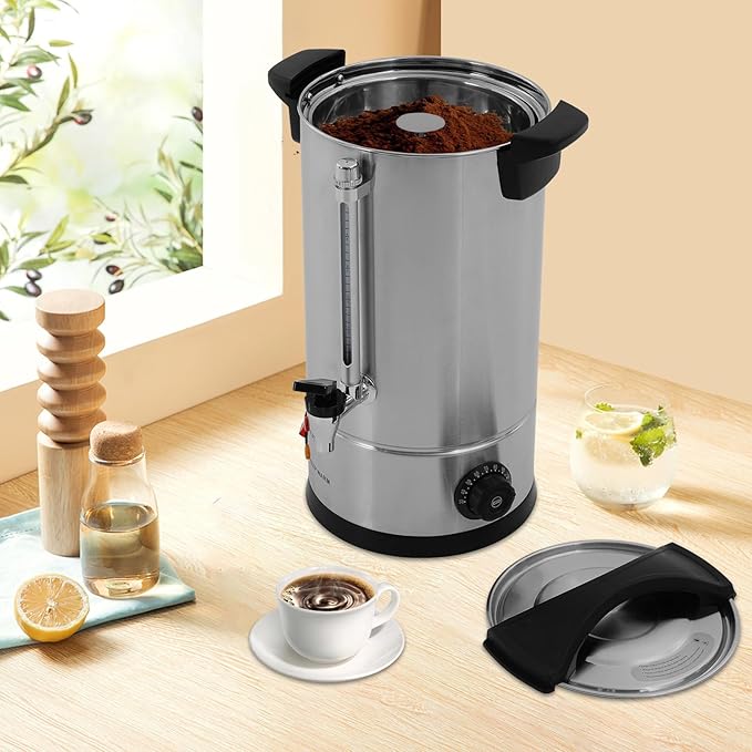Coffee Urn, 160 Cup Coffee Percolator Commercial Coffee Maker, 25L Stainless Steel Coffee Maker Hot Water Beverage Dispenser Electric Coffee Urn For Catering, Wedding, Party (25L)