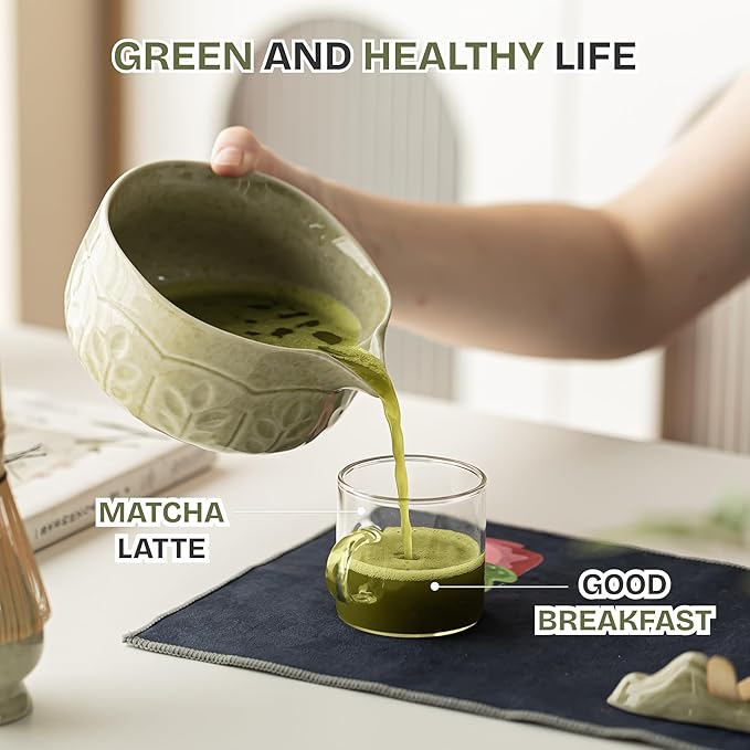 Matcha Whisk Set 8 Pcs Green Matcha Set with Matcha Bowl (Chawan), Whisk, Holder & Accessories – Complete Matcha Kit for Ceremony, Traditional Tea Set for Making Latte, Gift for Family & Friends
