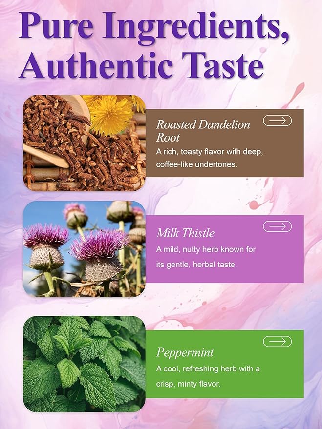LOOMICA Roasted Dandelion Root with Milk Thistle & Peppermint, Caffeine Free, with Toasted Nutty Flavor, Wellness Support Herbal Blend, Coffee Alternative, Bold & Smooth, 20 Counts