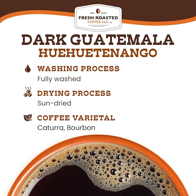 Fresh Roasted Coffee, Dark Guatemala Huehuetenango, Dark Roast, 24 Pods for K Cup Brewers