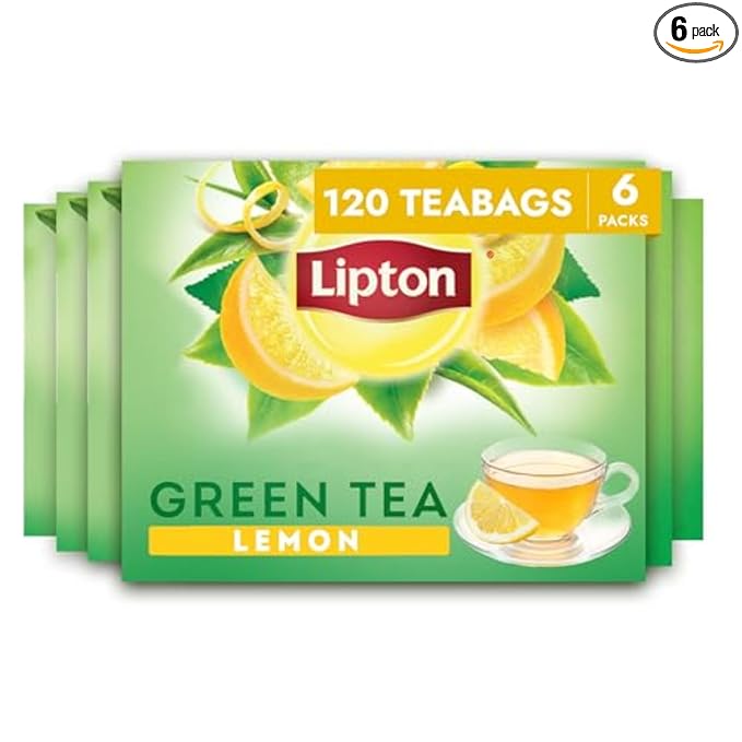 Lipton Lemon Green Tea Bags, Flavored, Unsweetened Teabags for Hot Tea or Iced Tea with Caffeine and Flavonoids, 120 Total Tea Bags (20ct - Pack of 6)