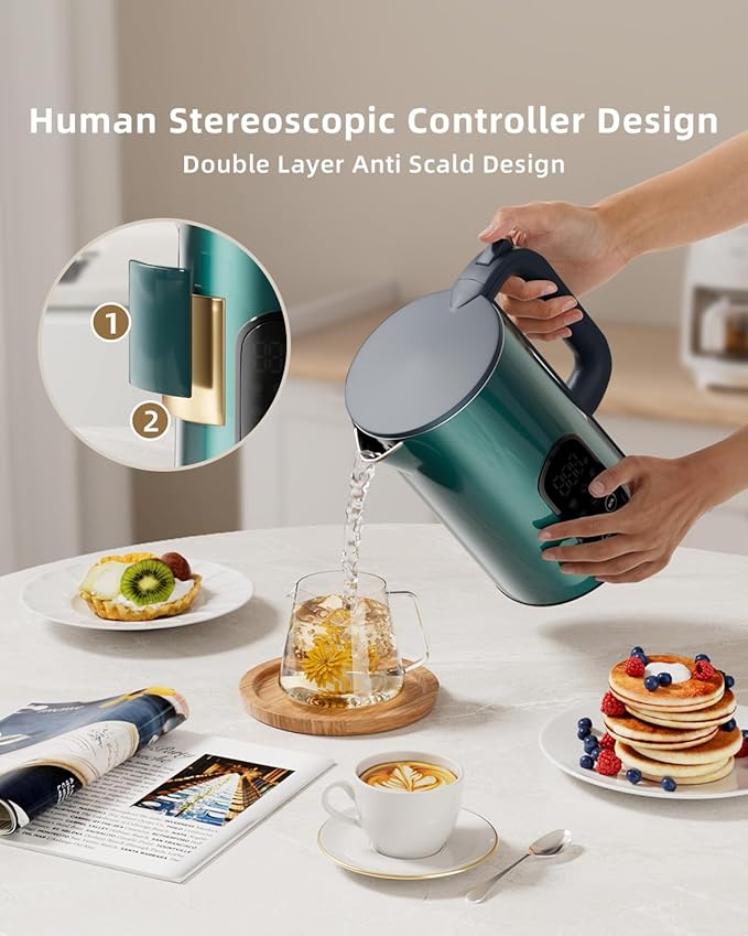 Electric Kettle temperature control 1.7-liter stainless steel kettle,Five Temperature Control Modes,Two-hour heat retention,Green