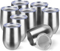 StarSpeed 12oz/8 Pack Wine Tumbler with lid, Stainless Steel Travel Mugs Stemless Double Wall Insulated Coffee Cup, Insulated Wine Glasses Travel Tumbler for Cold & Hot Drinks(Silver, 8)