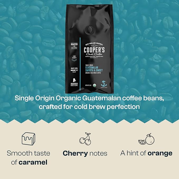 Guatemala Organic Cold Brew Coffee, Single Origin & Gourmet Beans, Tasting Notes of Milk Chocolate, Creamy Caramel & A Hint of Orange, Medium Roast Whole Bean, 5 lb Coffee Bag