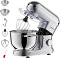 Stand Mixer 6QT Dough Mixer - 660W Kitchen Mixer 6-Speed Electric Mixer with Egg Whisk Dough Hook Flat Beater SILVER