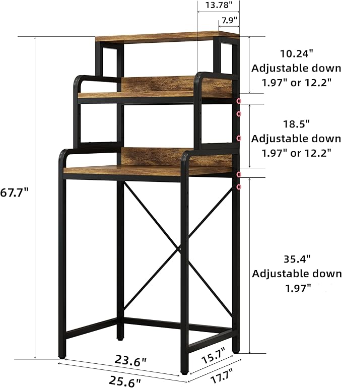 4-Tier Kitchen Bread Rack, Mini Fridge Stand Shelf, Double-Purpose Rack, Free Standing Kitchen Storage Shelf Rack, Microwave Oven Stand with Storage, Kitchen Baker's Rack for Spices, Pots and Pans