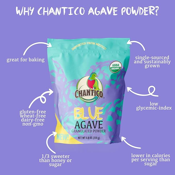 Chantico Sweet Granulated Agave Powder (3 pack, 250g of each, Powder), Low Glycemic Index, Natural Sweetener, Low-carb, Keto, Sugar substitute, Perfect for use in baking, smoothies, coffee, tea, yogurt