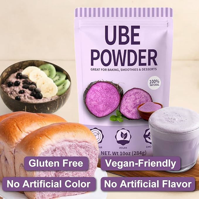 10oz Pure Natural Purple Ube Powder, Yam Powder for Baking, Purple Sweet Potato Food Coloring Powder, No Sugar, Vegan & Sourced Superfood for Smoothies, Drinks & Desserts