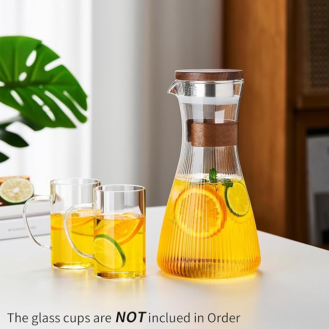 52OZ Glass Pitcher with Lid and Spout, Water Jug, 1500ml Carafe for Hot/Cold Water, Large Iced Tea Pitcher for Coffee, Juice and Homemade Beverage