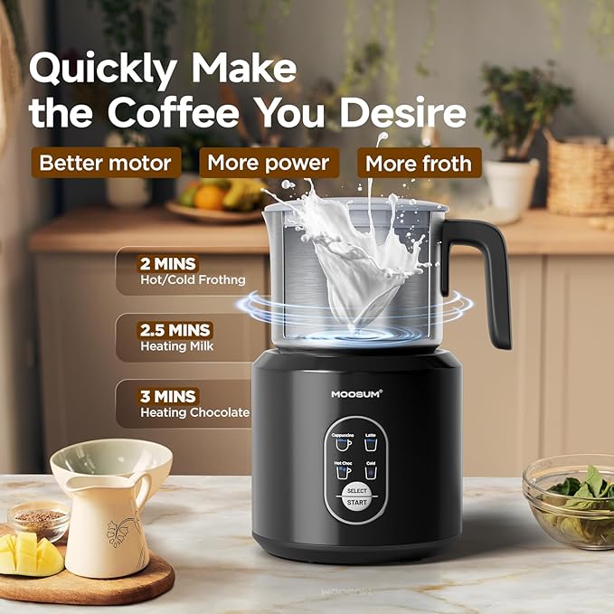 Detachable Milk Frother, Food Grade Stainless Steel 17oz Electric Milk Steamer, Easy Clean with Dishwasher Safe, Automatic Hot/Cold Foam Maker, Hot Chocolate Maker, 120V, Stainless Steel