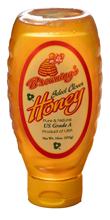 Browning's Honey Jug - Pure Raw Clover Honey, Natural Sweetener, Unfiltered and Unpasteurized, Perfect for Cooking, Baking, and Beverages (16 oz Squeeze Bottle)