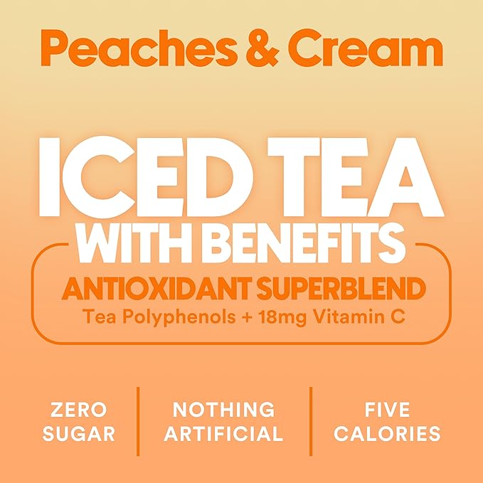 Ryl Peaches & Cream Iced Tea – Antioxidant Superblend, No Artificial Ingredients, Zero Sugar, Five Calories, Low Carb, Non-GMO, Kosher, Gluten Free, Made in the USA, 12-Pack, 16 Fl Oz