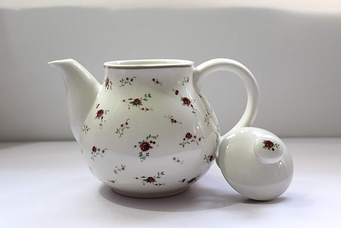 Porcelain Teapots with Lids,Vintage Teapot Beautiful Rose Design,Floral Ceramic Tea Pot Large for Kitchen and Dinning,China Teapot for Afternoon Tea or Coffee,Home Decorative Good Gifts,Beige