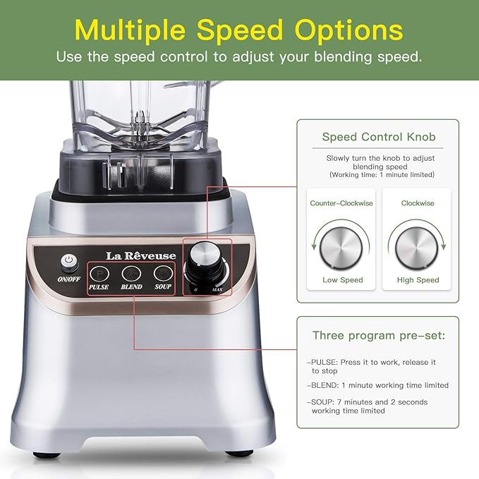 La Reveuse Professional Countertop Blender 1200W High Speed with 51-oz. BPA-Free Pitcher for Smoothies, Shakes, Ice Crushing, Frozen Drinks