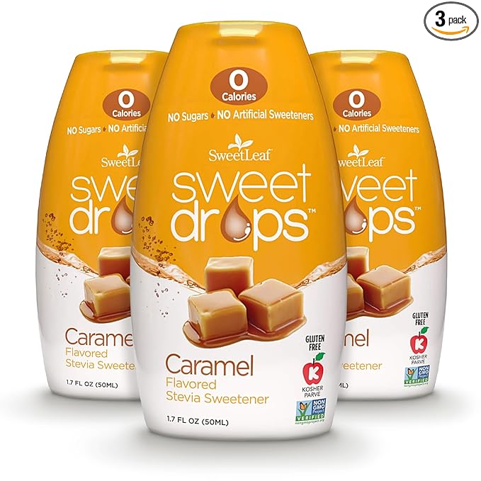 SweetLeaf Sweet Drops - Flavored Stevia Liquid Sweetener, Stevia Extract, Zero Calories, Gluten Free, Keto Friendly, Non GMO, Natural Flavors, Sugar Alternative - Caramel, 1.7 Fl Oz (Pack of 3)