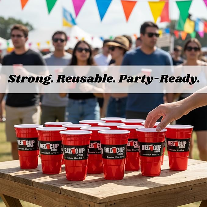 Red Cup Living 32Oz Tumbler, Insulated Reusable Plastic Drinking Glasses, Summer Cup, Beer Stein, Travel Coffee Tumbler for Hot & Cold Drinks, Water Container Kitchen Cup, Party Essentials Pack of 4